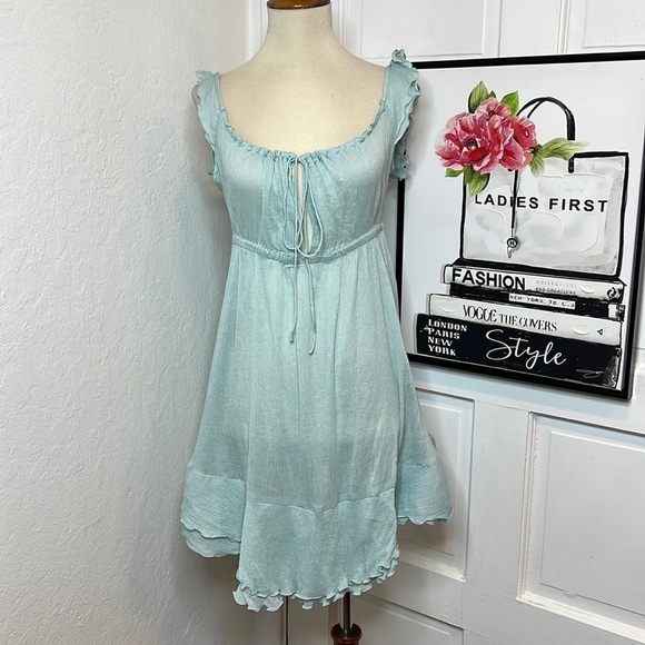 Elizabeth and James Dresses & Skirts - Elizabeth and James Pale Blue Sheer Silk Ruffled Mini Dress Size S